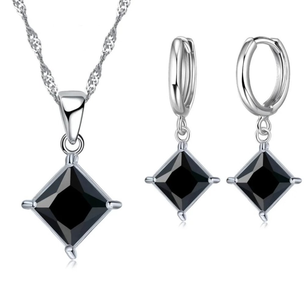 ❤️ Earrings With Necklace Set Bundle Square 925 Sterling Silver